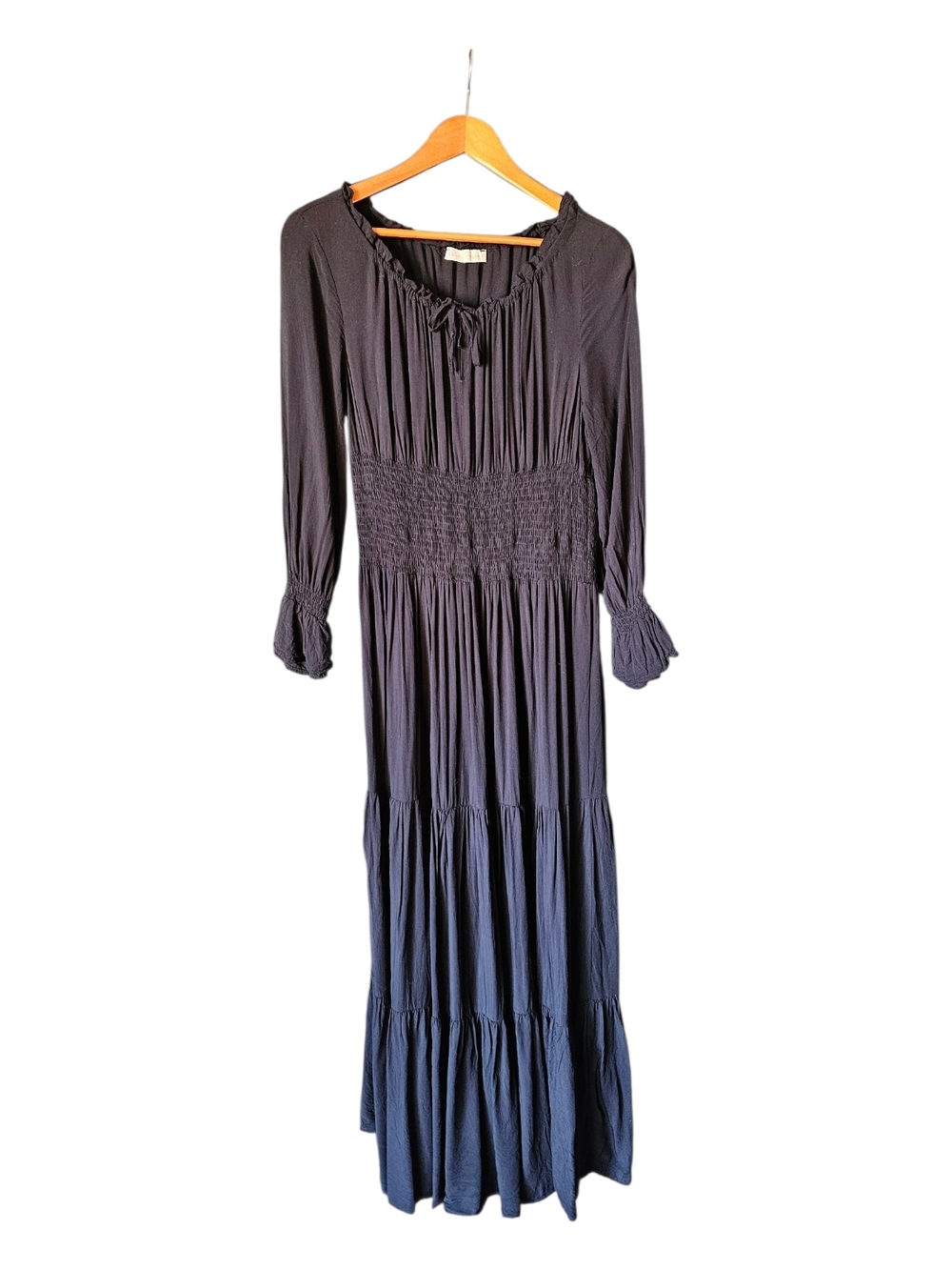 Belle Poque Black Maxi Dress Medium Smocked Boho Gothic Renaissance Whimsigoth - Picture 2 of 10